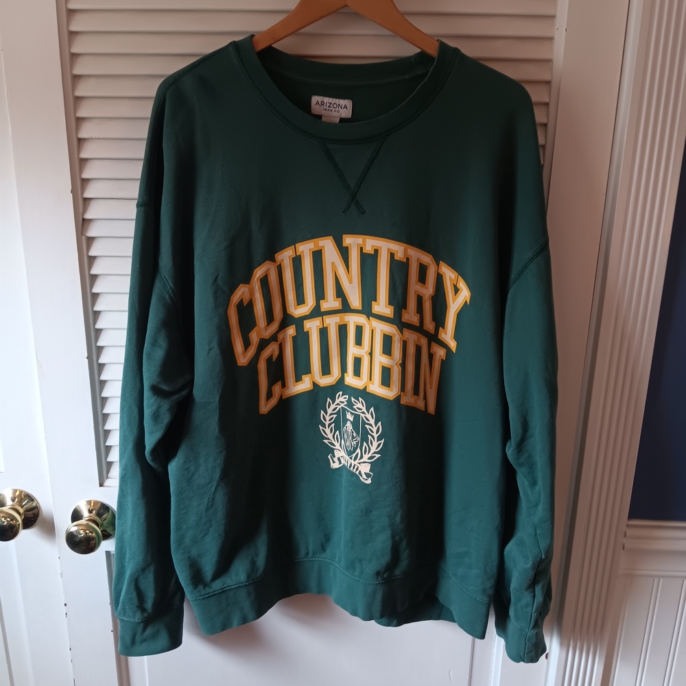 Arizona Jean Company Men's Green Crewneck Sweater with Yellow Lettering
